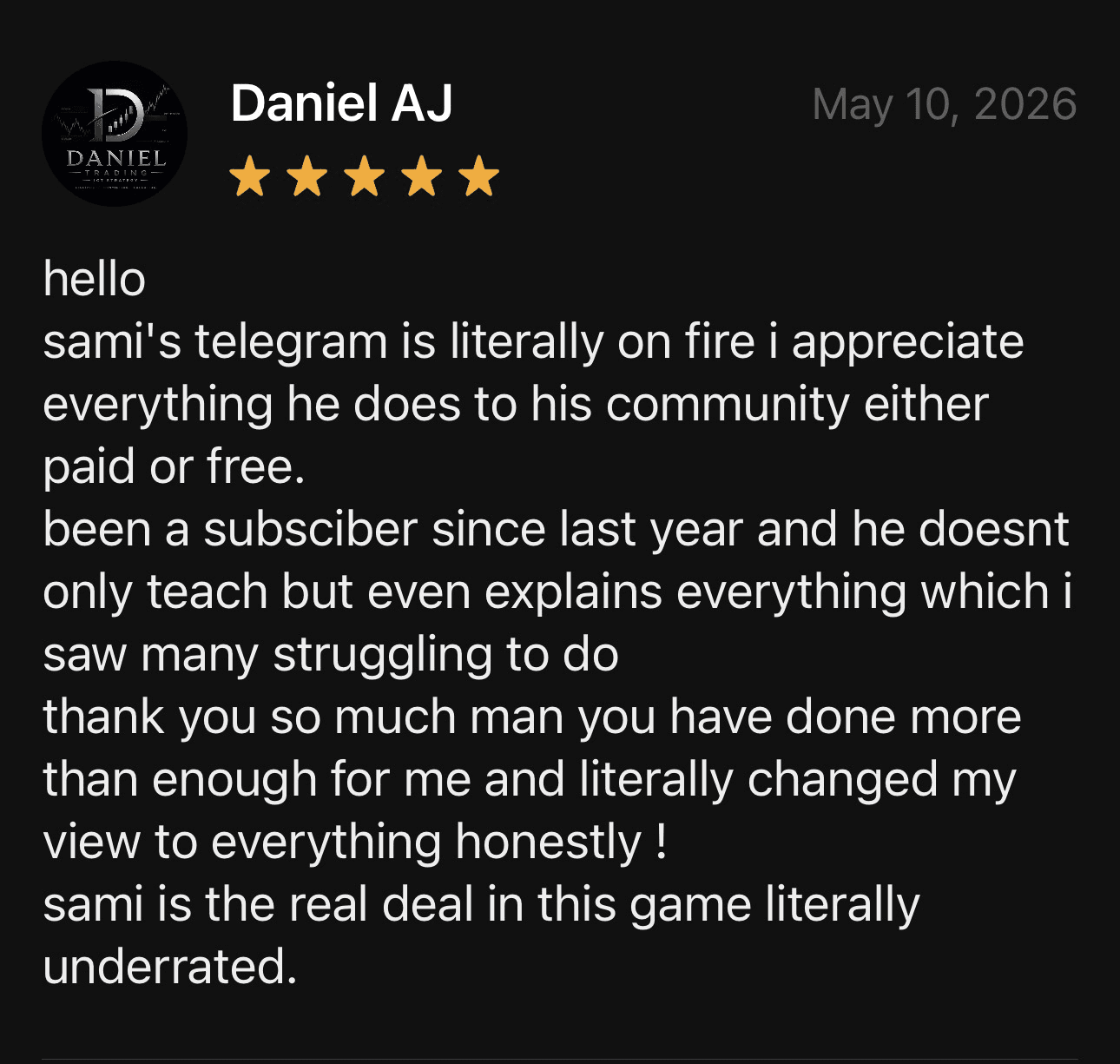 Daniel AJ review: Sami's telegram is on fire, the real deal